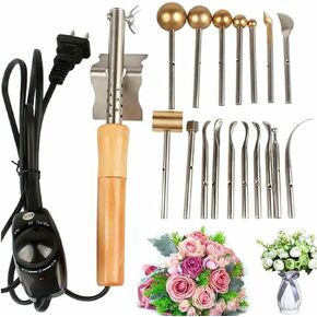Fabric Flower Making Tool Set with Adjustable Temperature | DIY Artificial Flower Ironing Machine, Rapid Heating Up | Includes Anti-Scalding Bracket | 17 Heads - 150-250℃