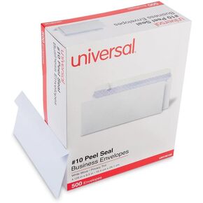 Universal UNV36105 4.25 x 9.63 No. 10 Peel Seal Strip Security Tint Business Envelope - White (500/Box)