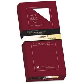 100% Cotton #10 Resume Envelope, White, 24 lbs., Wove, 50/Box, Sold as 1 Box