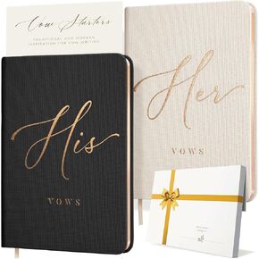 ARTESORI Vow Books His and Hers - Linen Wedding Vow Books Perfect as Bride & Groom Gifts, Wedding Registry Ideas - His & Hers Gifts Wedding Vow Book - Wedding Essentials & Accessories (White & Black)