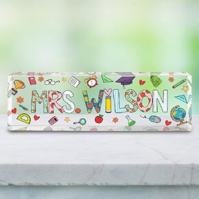 LOVE SIGNAL Personalized Acrylic Teacher Nameplate for Desk – Custom Back to School Gift for Educators, Classroom Name Sign, Teacher Appreciation Office Decor S1
