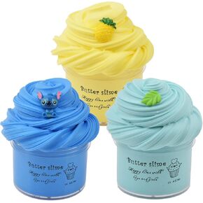 3 Pack Butter Slime Kit Blue Green Yellow Sludge Putty Toys Birthday for Kids Party Favors Art Craft Stress Relief Toy for Girls Boys