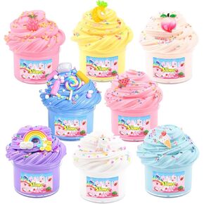 8 Pack Butter Slime Kit for Kids, Scented Butter Slime Party Favors with Peach, Unicorn, Rainbow Charms, Birthday Gifts for Girl Boys, Stretchy and Non-Sticky, Super Soft DIY Stress Relief Toy