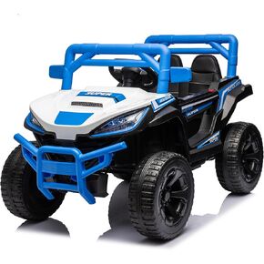 Kids Ride On Truck Car, 4 Wheel Drive Truck with Leather Seat and Remote Control, 12V 7A Battery Powered Off-Road UTV Toy with LED Lights, Bluetooth, 3 Speeds, Horn, Spring Suspension, Blue