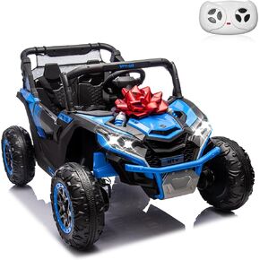24V Ride on Car 2 Seater Ride on UTV 4X4 Off-Road UTV for Kids 4X200W Powerful Motor Kids' Electric Vehicles with Remote Control, Spring Suspension, Led Light, Bluetooth Music, Blue
