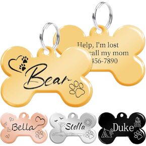 Dog Tags Personalized for Pets | Laser Engraved Double-Sided Bone Shape ID Tag | Stainless Steel Pet Name Tag for Small Large Dogs Cats, Black