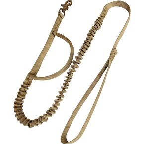 Tactical Dog Leash with Bungee - Quick Release Elastic Leads Rope with 2 Control Handle, Premium Quality & Adjustable, Khaki