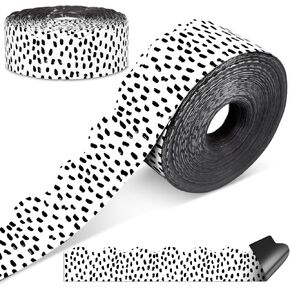 Fuutreo 68.9 ft Magnetic Bulletin Board Border Magnetic Whiteboard Strips Rolls for Classroom Chalkboard Trim School Office Chalkboard Decoration(Wavy Black Dot)