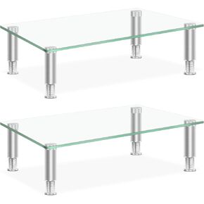 Tempered Glass Monitor Riser with Height Adjustable, 2Pcs Monitor Stands for Desk, Computer, Laptop TV, Desk Organization, 15L x9.45W x3.75H Inches Clear Monitor Stand