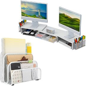gianotter Dual Monitor Stand + Mail Organizer (White)