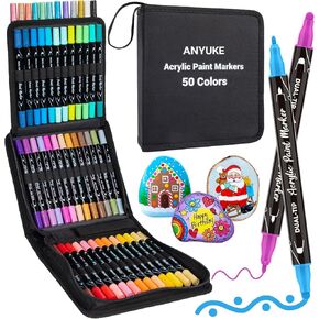 50 Colors Acrylic Paint Pens Markers, Dual Tip Acrylic Paint Markers for Wood,Rock Painting, Canvas, Stone, Glass, Acrylic Dot Markers Pen For DIY Crafts Making Art Supplies