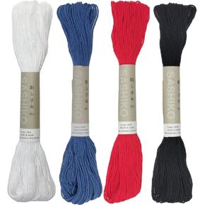 Olympus Sashiko Thread 20m(21.8yds) 4skeins Color Bundles 100% Cotton (#01,#10,#15,#20)