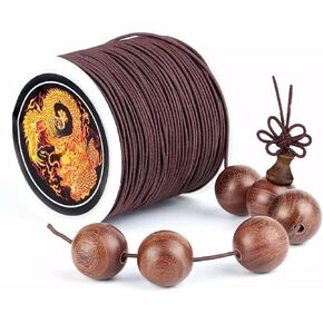 Premium Stretch Beading Cord Elastic Jewelry String for Buddhist Bracelets, Mala Beads, Handmade Crafting - Durable Wear-Resistant Buddhist Prayer Rope with Hook Needle Tools (Brown)