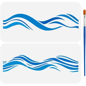 FINGERINSPIRE 2 Pcs Wave Border Stencils with Brush 11.8x5.9Inch Reusable Waves Stencils PET Marine Themes Borders Stencils Sea Waves Decoration Stencils Ocean Themes Template for Wood Wall Fabric in Saudi Arabia