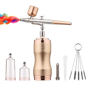 Portable Airbrush Kit with Compressor Handheld Cordless Air Brush Pen Dual-Action 3-level Adjustable Pressure Built-in Battery for Painting Model Coloring Nail Art Makeup Cake Decorating
