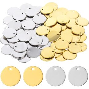 80 Pcs Round Metal Stamping Blanks, Stainless Steel Metal Charms Stamping Blank Tag with Hole Charms Pendants Jewelry Blank for Keychain Bracelet Earring Necklace Chain Making