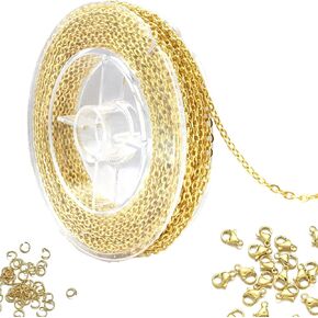 18K Gold Plated Stainless Steel Jewelry Chain Kit – Cross Chain with Lobster Clasps & Jump Rings for DIY Necklaces, Bracelets, Jewelry Making Supplies (18K 2.0 mm)