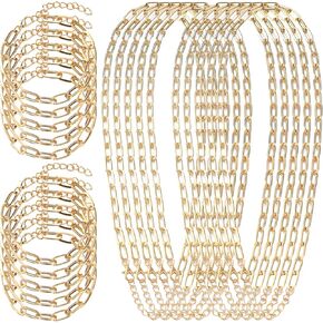 10 Pcs Charm Necklace Chain 10 Pcs Charm Bracelet Chain 18 Inches Paperclip Necklaces Charms Necklaces Paperclip Bracelet Chains Gold Chains for Jewelry Making