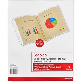 Staples 923666 11-Inch x 17-Inch Top Loading Fold-Out Sheet Protectors 5/Pack (15937-CC)