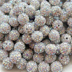 240pcs 10mm Rhinestone Beads for Jewelry Making, 24 Colors Sparkle Round Disco Ball Beads Bulk, Shiny Crystal Clay Diamond Beads for Bracelet Baseball Necklace Earring Crafting and DIY