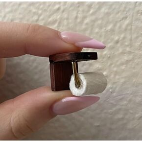 Miniature Dollhouse Toilet Paper Roll with Wooden Holder, 1:12 Scale, 1.5cm Height