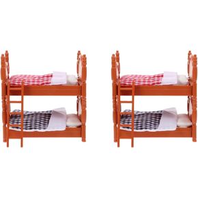 2Pcs Dollhouse Double Bed, 4in Mini Bunk Bed, PVC Miniature Dollhouse Decorative Accessories for Mini Landscape