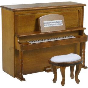 BESPORTBLE Miniature Dollhouse Piano and Stool Set - Realistic Wood Piano Furniture Model for Home Decoration and DIY Gifts