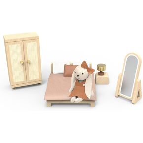 Speedy Monkey Doll House Bedroom Playset – Wooden Playhouse with Bunny Character & Furnitures Set for Kids, Pretend Play Dollhouse and Imaginative Room Décor Storytelling for Toddlers & Preschoolers