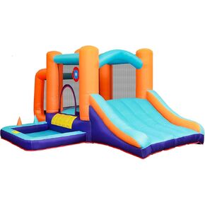 8-in-1 Bounce House, Water Slide Bounce House with Pool Area, Bouncy Castle with Slide for Wet and Dry, Inflatable Castle with Air Blower for Kids, 177.2X 124 x 88.6 inch.
