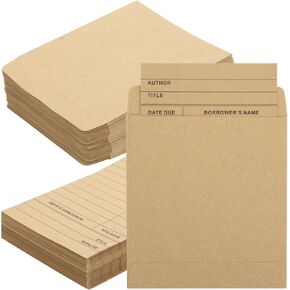 100Pcs Vintage Library Pockets and Cards, Brown Library Check out Cards Library Card Pocket Envelopes for School Office Public Library Books