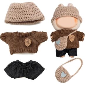Clothes for Labubu Doll,Clothes for Dolls Accessories,Crochet 4 Pieces Outfit Set Suitable for Labubu 15cm 17cm Doll,Adorable Dress-Up Accessories for Labubu Doll