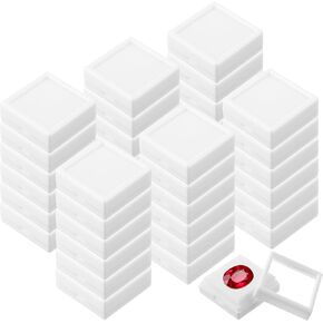 36 Pcs White Gemstone Display Box Jewelry Box Container with Clear Top Lids Bulk 1.6'' x1.6 x 0.6'' for Gems Diamond Coins Gift Packing Ring Home Shop (White)
