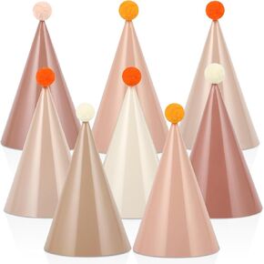 24 PCS Boho Party Hats Neutral Boho Themed Paper Hats Birthday Cone Set Gradient Brown Themed Party Crowns for Kids and Adults Birthday Baby Shower Bridal Shower Decorations