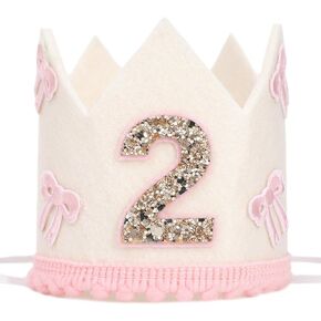 Pink And White Bow 2nd Crown - Bow 2nd Birthday Theme Crown,Baby Girl Second Birthday Decor,Coquette Cake Smash (2nd pink crown)