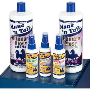 Mane 'n Tail Ultimate Gloss Shampoo and Conditioner 32 Ounce Each with 4 OunceDetangler Spray, Spray 'n White, Spray'n Braid