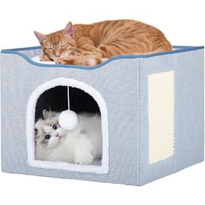 16.5 '' x 16.5 '' x 13 '' Cat Cube House مع وسائد قابلة للانعكاس والكرة الشديدة الشقة ، مسكن القطط القابلة للطي ، سرير كهف كبير للقطط الداخلية والأرانب والجرى