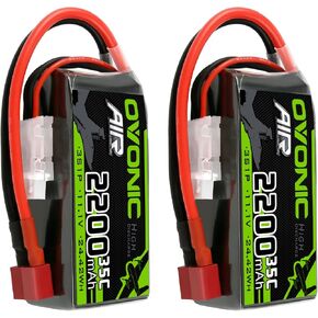 OVONIC 3S Lipo Battery 2200mAh 11.1V 35C Shorty Pack Battery with Dean-Style T Connector for RC Drone Airplane Quadcopter Helicopter FPV RC Car Truck Vehicles RC Boat RC Hobby Models (2 Pack)