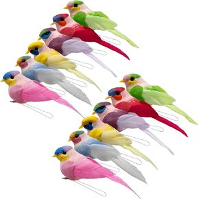 LWINGFLYER 12PCS Colorful Artificial Birds for Decoration Spring Courtyard Trees Flower Arrangement Scene Wedding Crafts Christmas Trees (12pcs Clip)