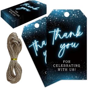 Thank You for Celebrating with Us Tag, 50 Pcs Gold Glitter Thank You Lables, 2x3 Inch Gift Tags with String for Wedding Birthday Baby Shower Bridal Shower, Party Decoration-A07