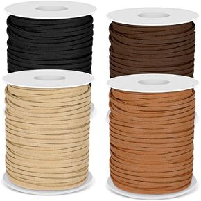 4 Rolls Leather Cord for Jewelry Making, 50Yards/Per Roll Flat Leather String Cord Thin Suede Ribbon for Necklace, Bracelet, Beading and DIY Art Crafts