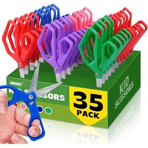 35Pack 5" Small School Student Left-Handed Pointed-Tip Craft Kids Scissors, Stainless Steel Blades Comfort Grip 5 Inch Safety Scissors Bulk for Kids Children Toodler Cutting Paper Crafting
