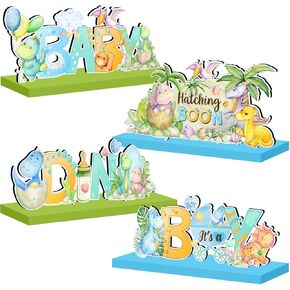 4Pcs Dinosaur Party Decorations Dinosaur Baby Shower Decorations Wooden Table Centerpieces Dino Themed Hatching Soon Baby Shower Decorations Dinosaur Baby Shower Wooden Sign for Baby Shower