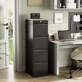 4-Drawer File Cabinet, Vertical Filing Cabinet for Home Office, A4/Letter Size, Black