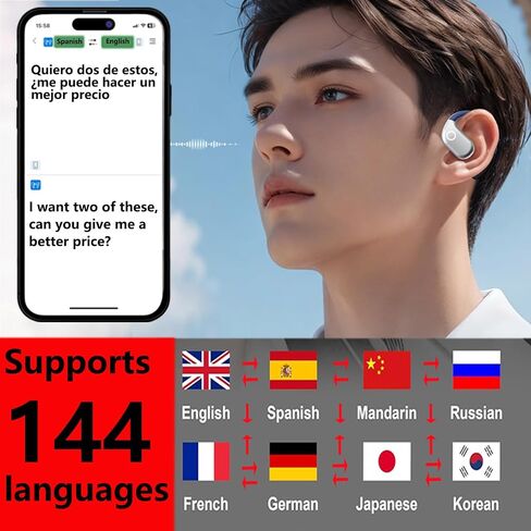 Translation Earbuds Real Time,Audifonos Traductores Inglés español,AI Languages Translator Earbuds,Translating Headphones Bone Conduction,Bluetooth Translation Earbuds,M82 Black in Saudi Arabia