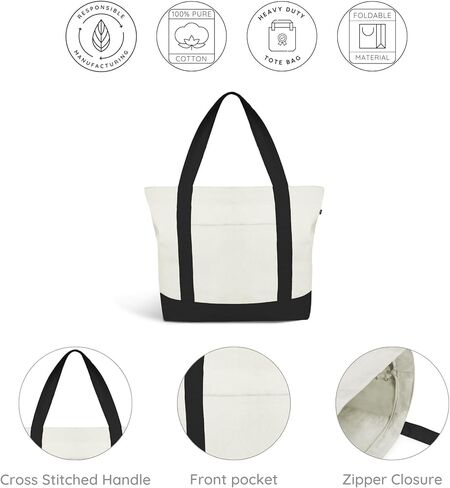 حقيبة كبيرة من القماش من إيكورايت للنساء بسحاب وجيب، حقائب كبيرة للنساء، حقائب كبيرة للرجال، التسوق، حقيبة حمل الشاطئ in Kuwait