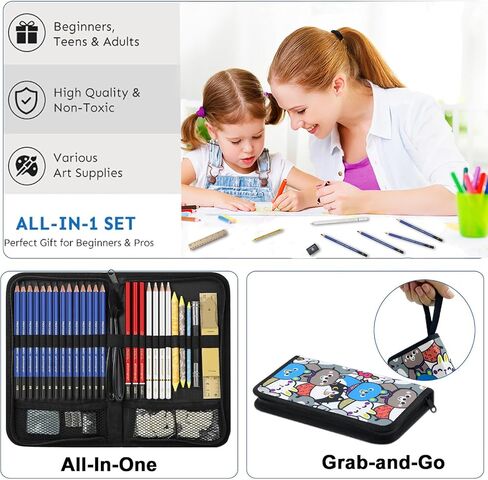 99 PCS Drawing Set, with 50 Page Drawing Pad, Coloring Book,Sketching, Graphite, Charcoal, Coloring Pencils, Blending Tools, Art Supplies Pencil Kit for Artists Adults Beginner Family Friends in Saudi Arabia