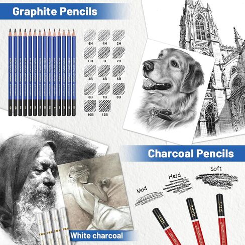 99 PCS Drawing Set, with 50 Page Drawing Pad, Coloring Book,Sketching, Graphite, Charcoal, Coloring Pencils, Blending Tools, Art Supplies Pencil Kit for Artists Adults Beginner Family Friends in Saudi Arabia