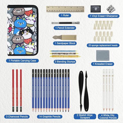 99 PCS Drawing Set, with 50 Page Drawing Pad, Coloring Book,Sketching, Graphite, Charcoal, Coloring Pencils, Blending Tools, Art Supplies Pencil Kit for Artists Adults Beginner Family Friends in Saudi Arabia