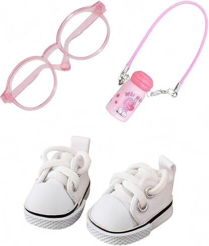 3 Pieces Doll Clothes Set Accessories, Mini Doll Canvas Sneakers Glasses Water Bottle Bag Decoration for 17cm Dolls, Mini Finger Shoes, Cute Outfit Clothing Accessory for 1st/2nd/3rd Gen Monsters Doll in Saudi Arabia