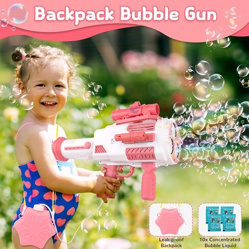 Bubble Gun, Upgrade Gatling Bubble Machine Gun Portable Bubble Maker with Backpack, Anti-Leakage Bubble Blower Gun Gifts for Boys Girls Age 3 4 5 6 7 8 9 10 11 12 Years Old (Blue) in Saudi Arabia